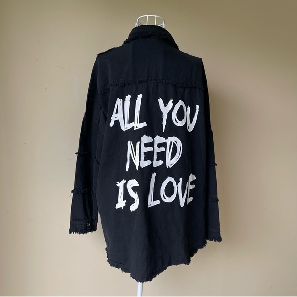 Elan All You Need is Love Dawn Utility Jacket Button Down oversized black size S - Picture 3 of 8